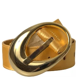 Gold Satin Leather Oval Metal Buckle Belt