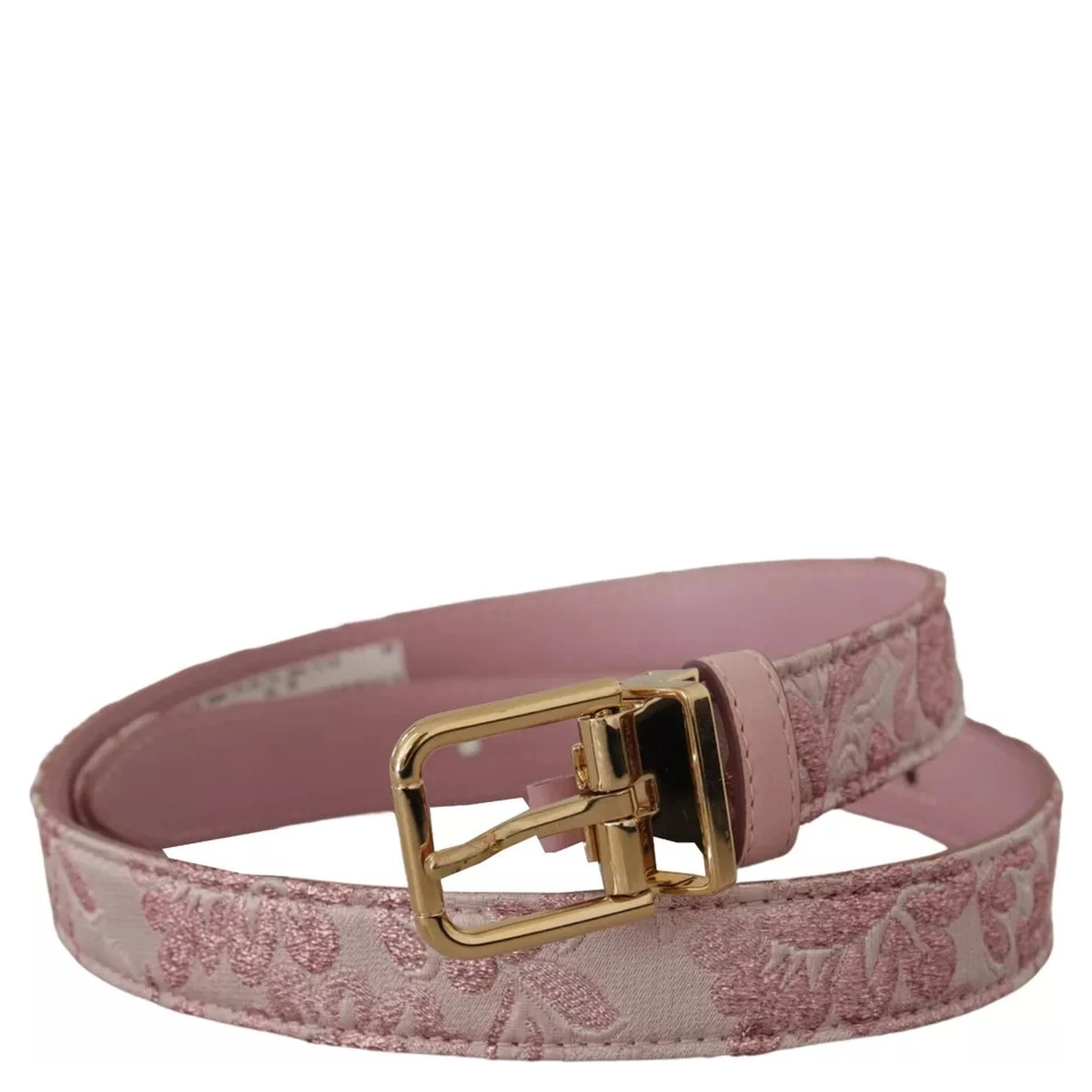 Pink Jaquard Embroidered Gold Tone Metal Buckle Belt