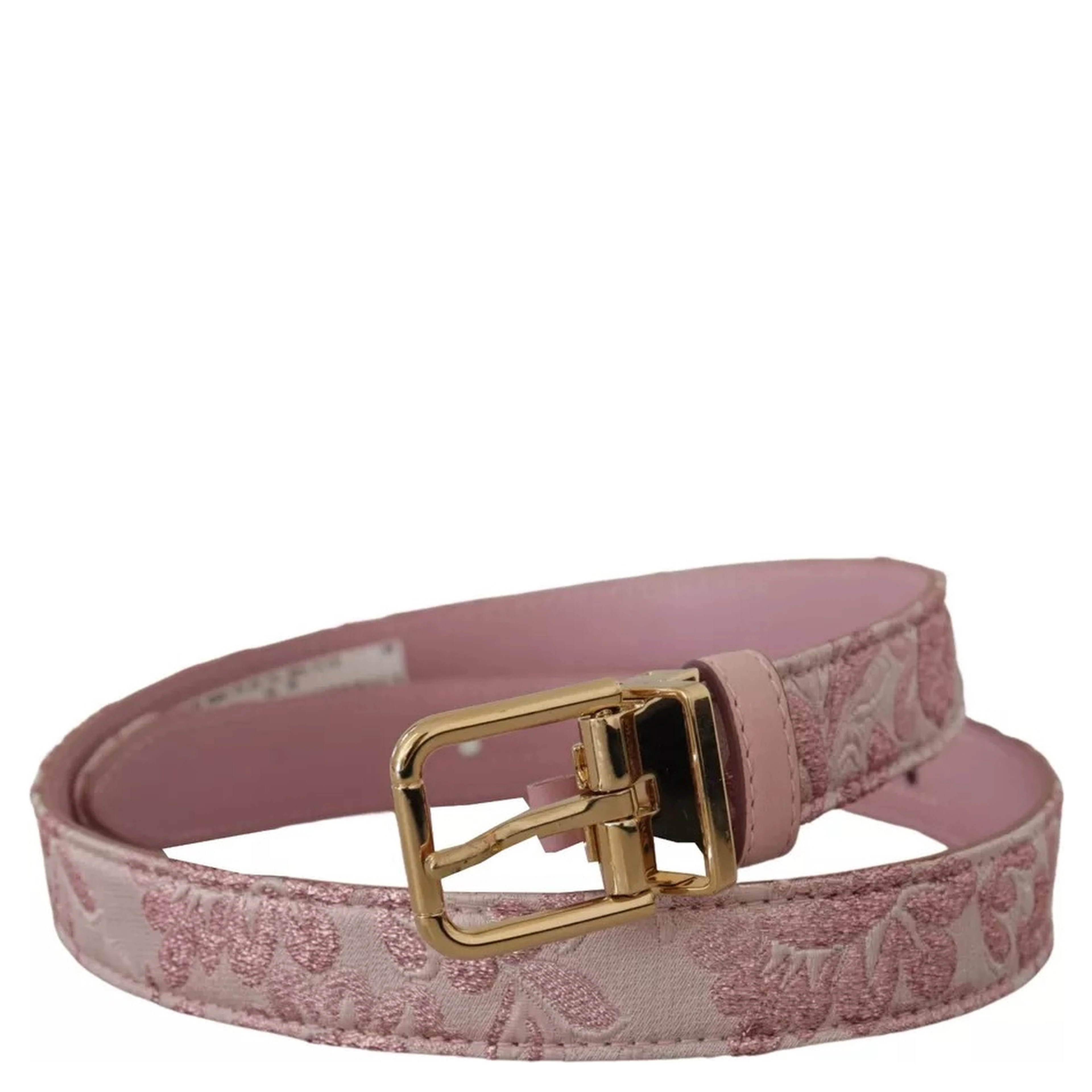 Pink Jaquard Embroidered Gold Tone Metal Buckle Belt