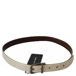Cream Beige Gold Buckle Waist Leather Belt