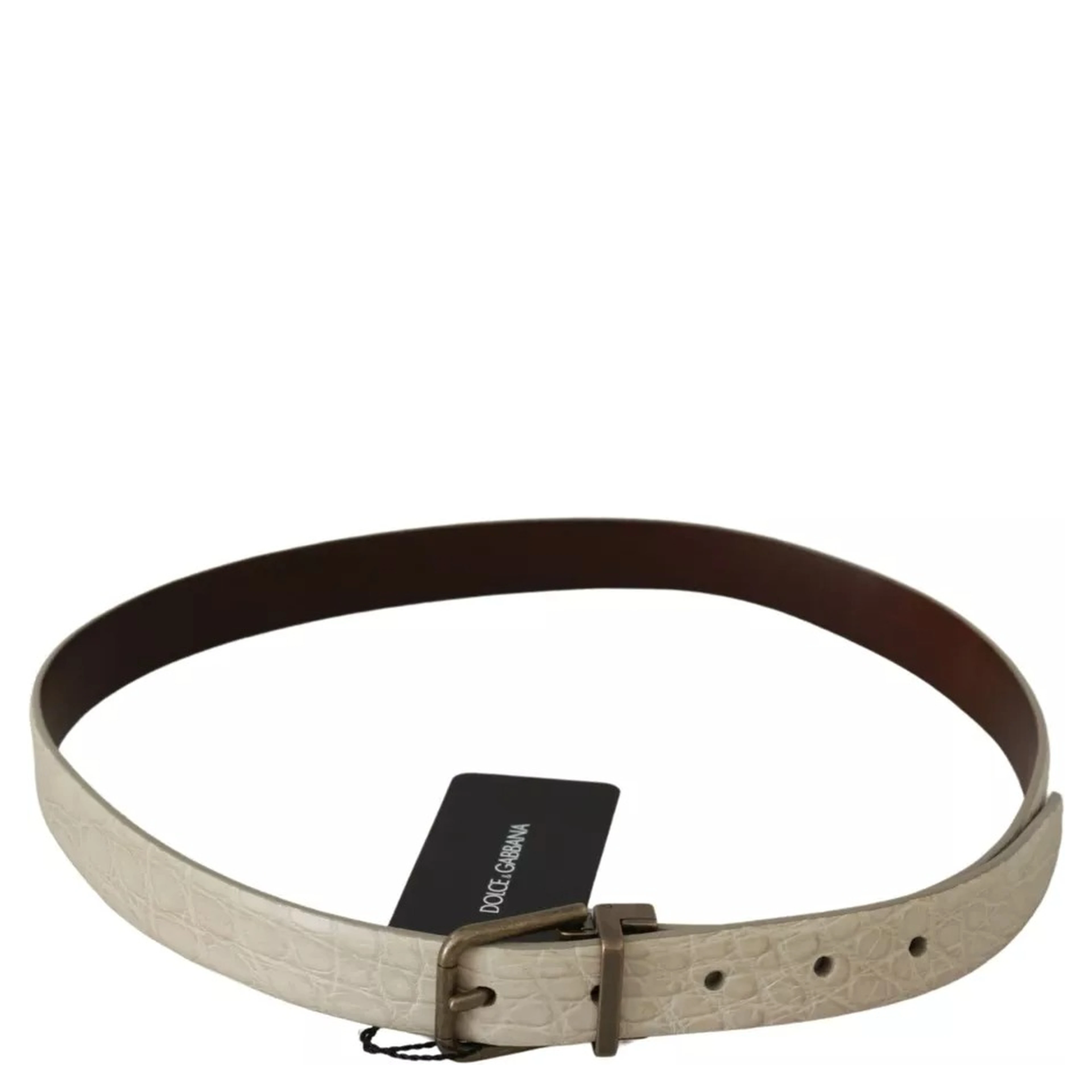 Cream Beige Gold Buckle Waist Leather Belt