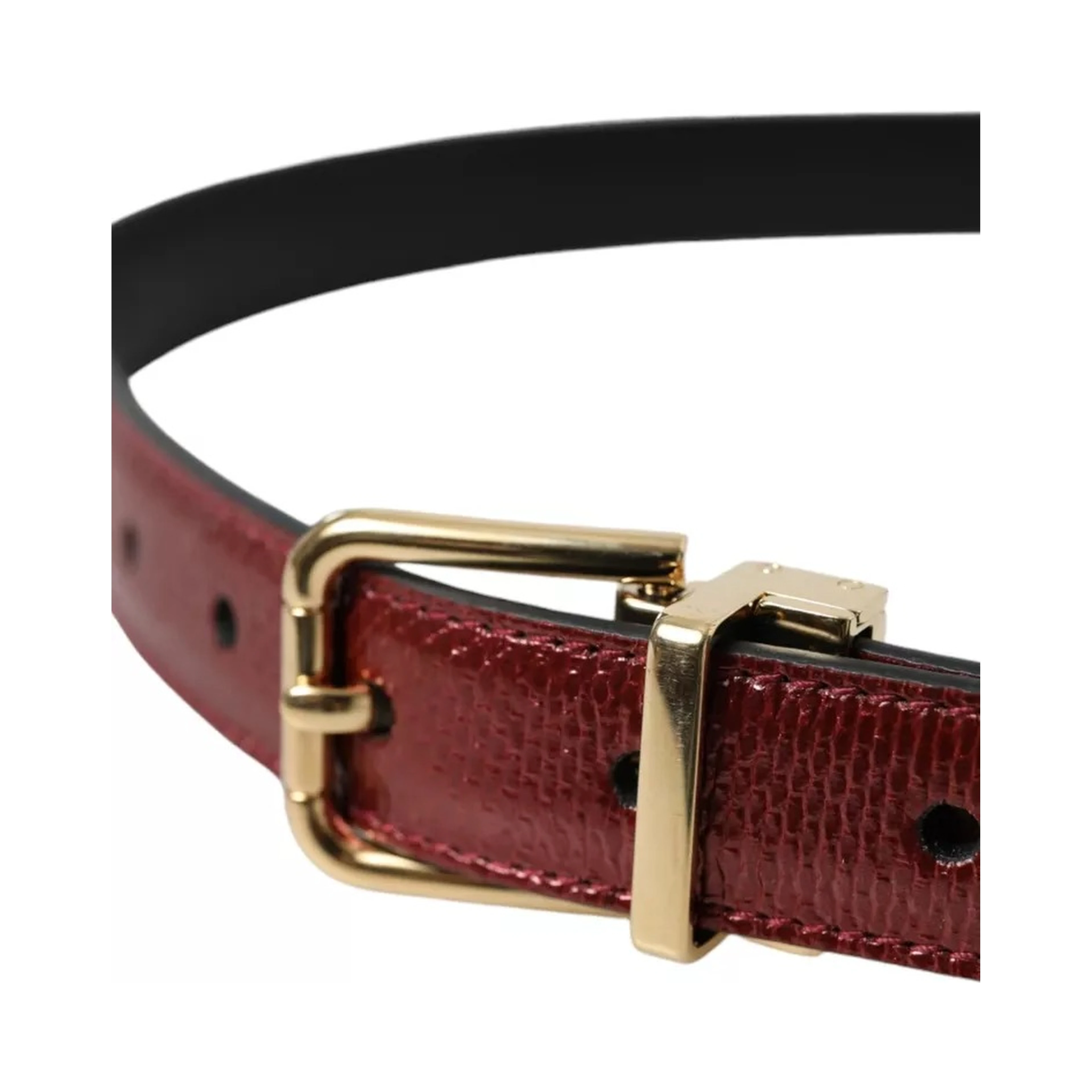 Maroon Leather Gold Metal Buckle Men Belt