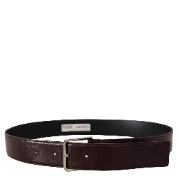 Dark Brown Leather Logo Engraved Metal Buckle Belt