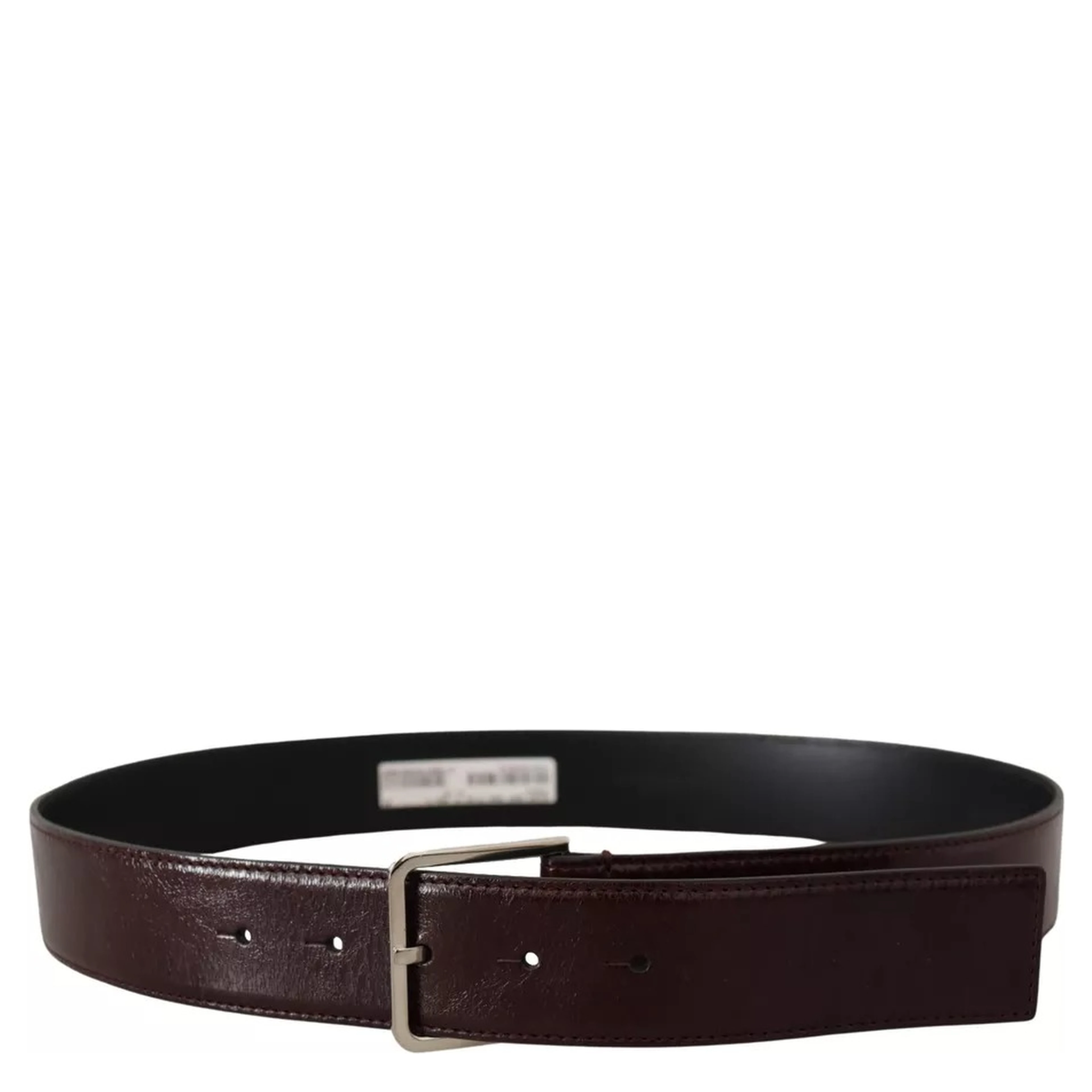 Dark Brown Leather Logo Engraved Metal Buckle Belt