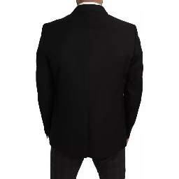 Black Wool Slim Fit Notch Jacket Blazer