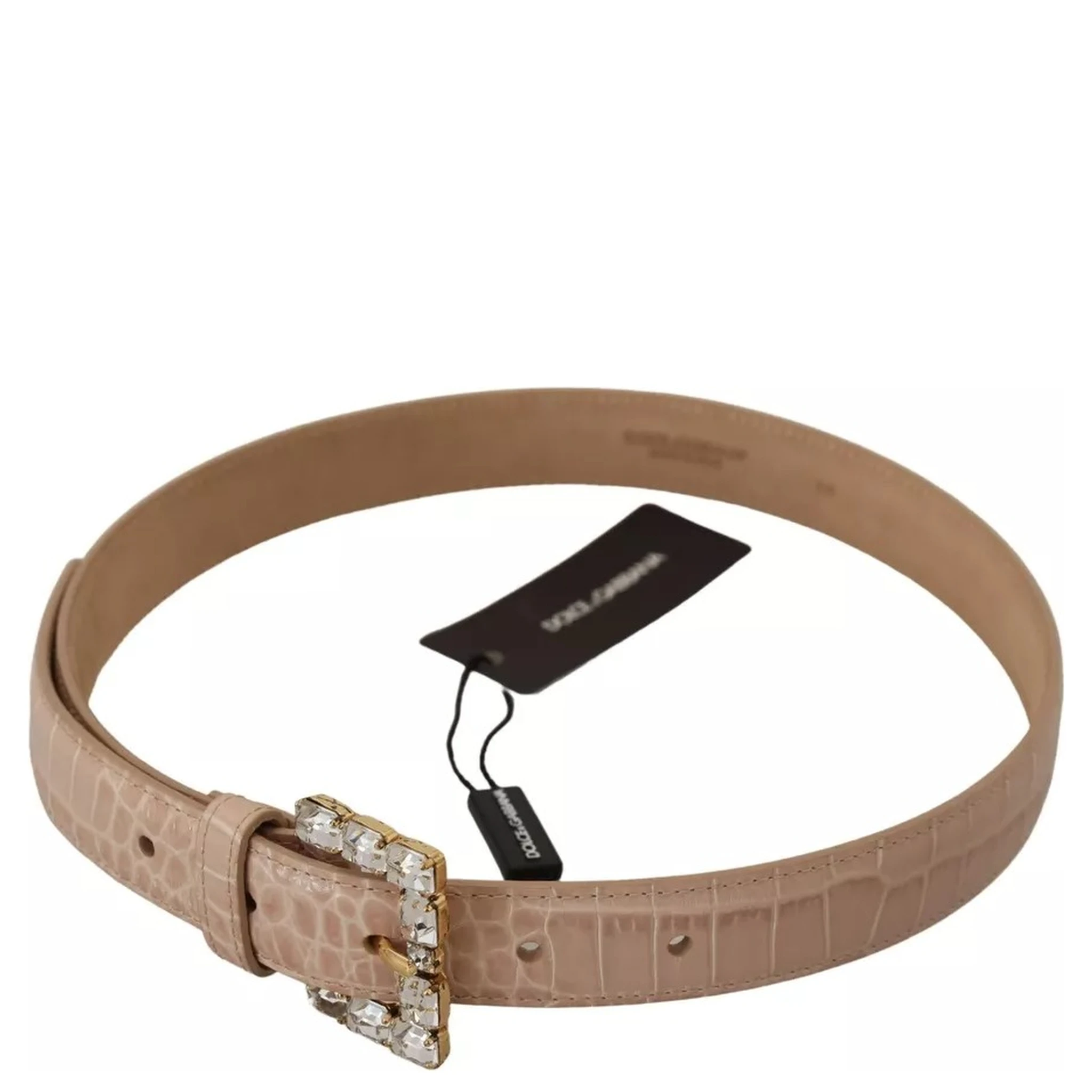Beige Leather Crystal Buckle Women Belt