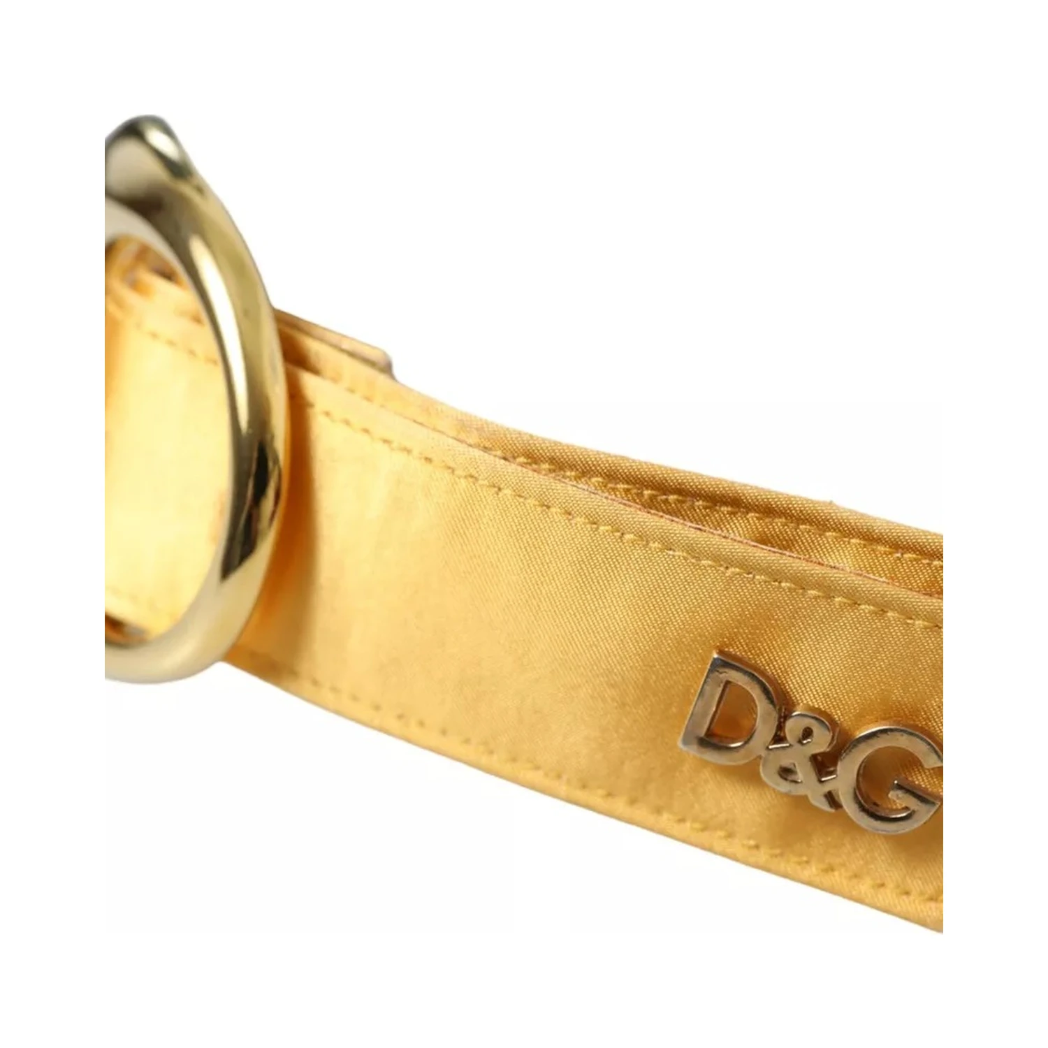 Gold Satin Leather Oval Metal Buckle Belt