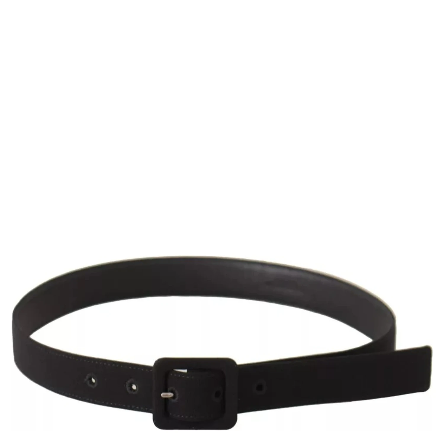 Black Velvet Leather Logo Waist Buckle Belt