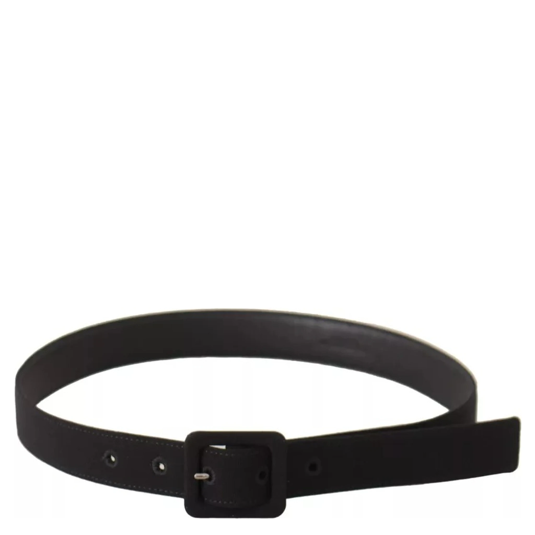 Black Velvet Leather Logo Waist Buckle Belt