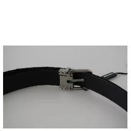 Black Velvet Leather Silver Buckle Belt