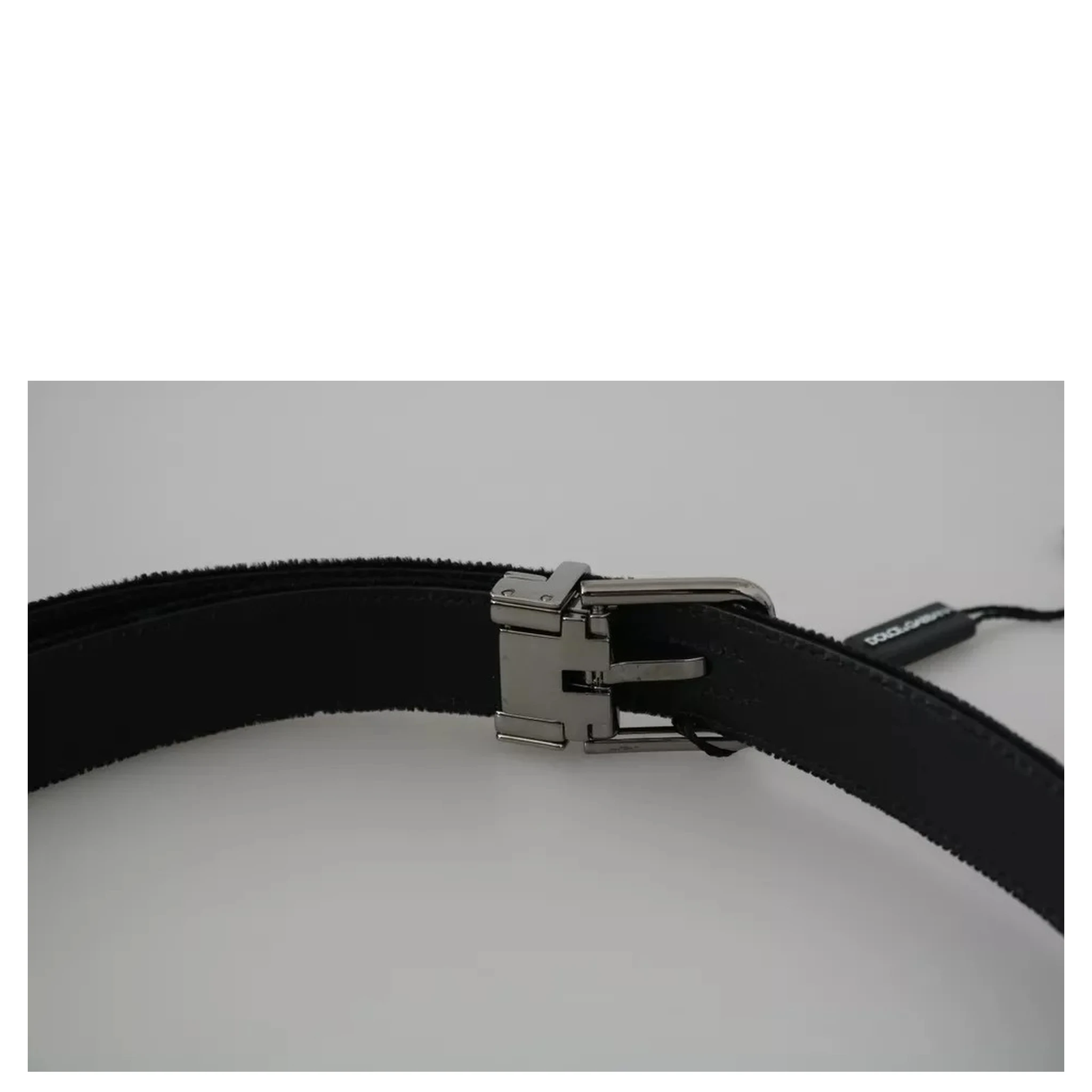 Black Velvet Leather Silver Buckle Belt
