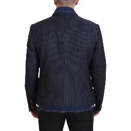 Blue Striped Double Breasted Denim Blazer
