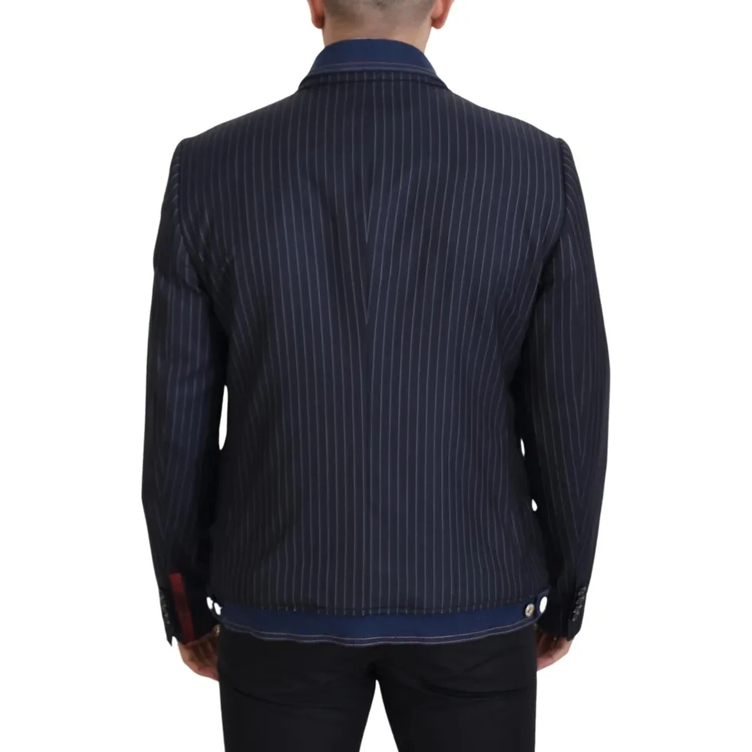 Blue Striped Double Breasted Denim Blazer