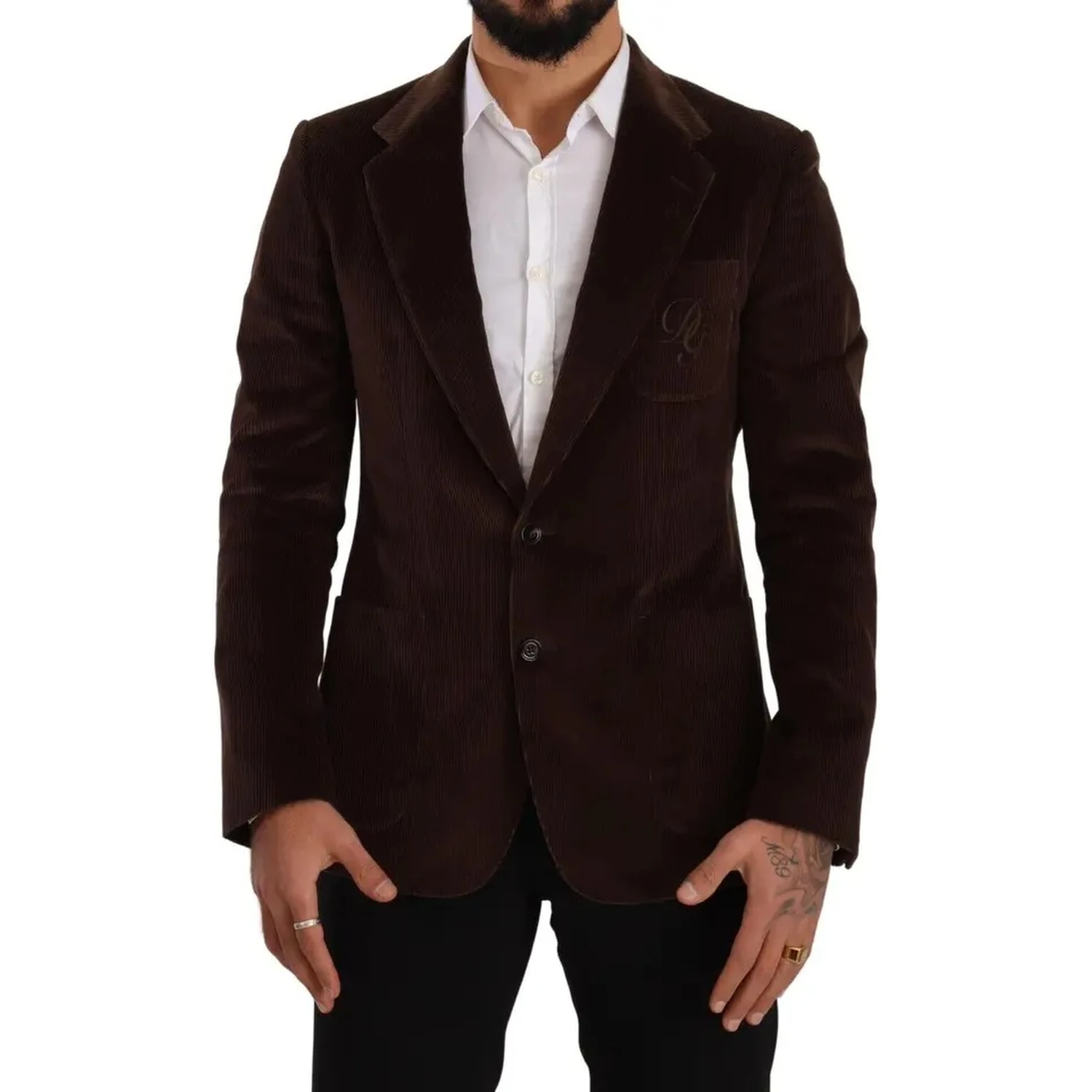 Brown Corduroy Slim Fit Coat DG Logo Blazer