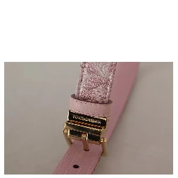 Pink Jaquard Embroidered Gold Tone Metal Buckle Belt
