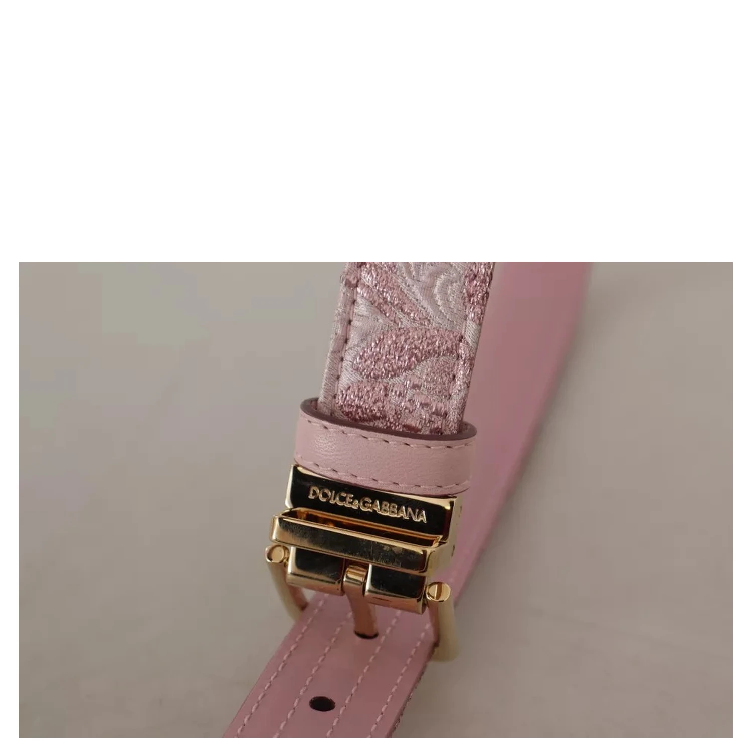 Pink Jaquard Embroidered Gold Tone Metal Buckle Belt