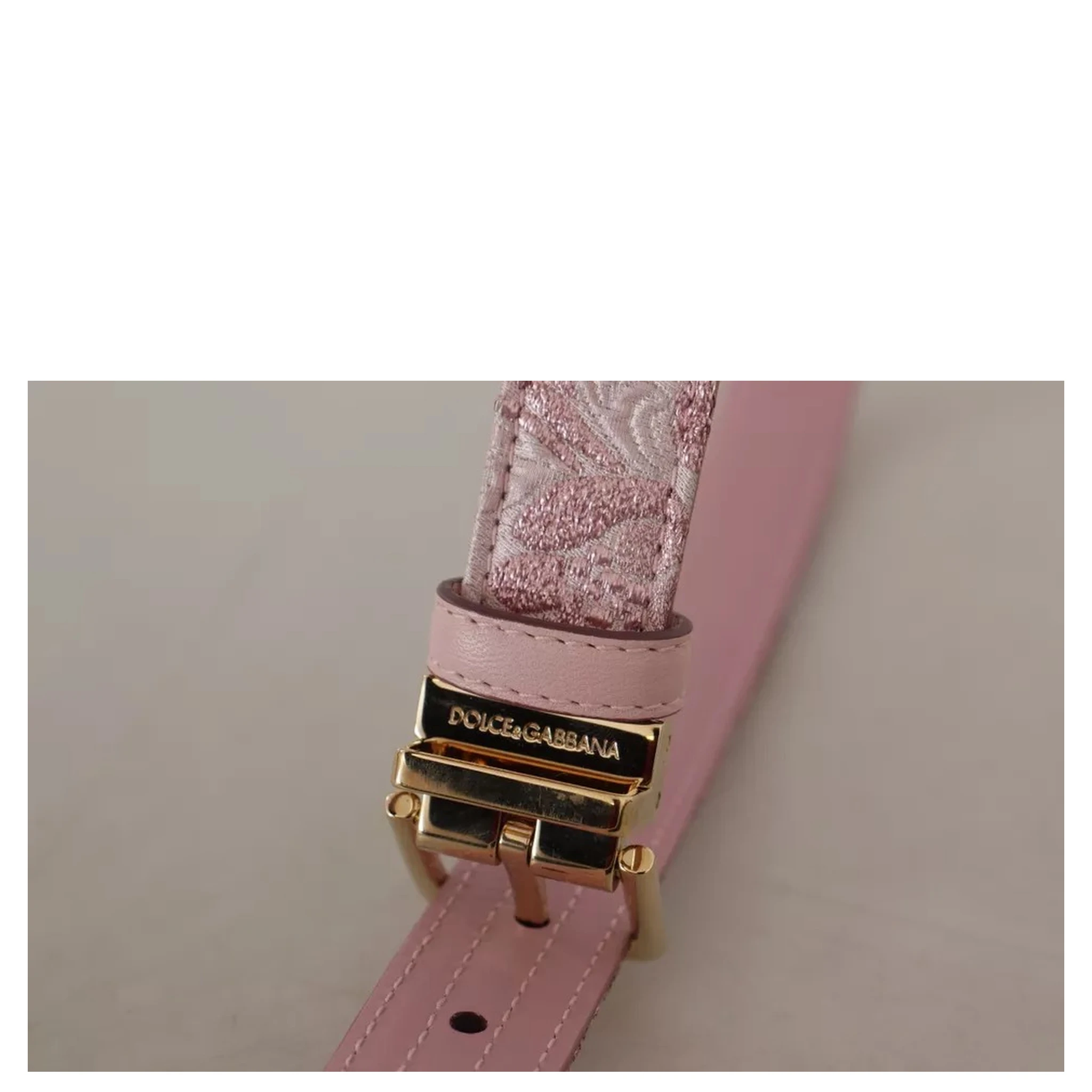 Pink Jaquard Embroidered Gold Tone Metal Buckle Belt