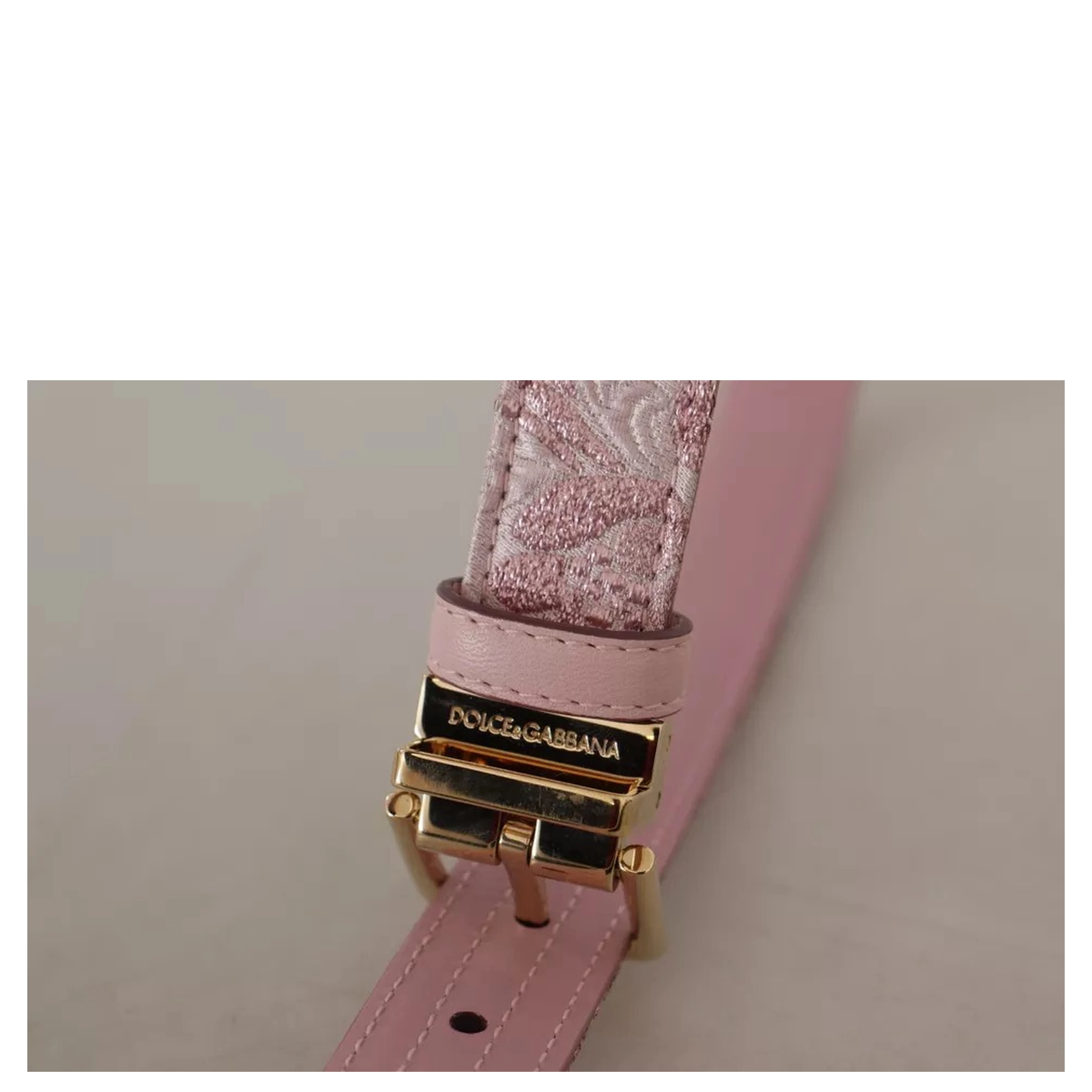 Pink Jaquard Embroidered Gold Tone Metal Buckle Belt
