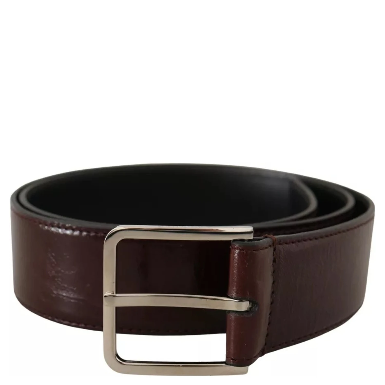 Dark Brown Leather Logo Engraved Metal Buckle Belt