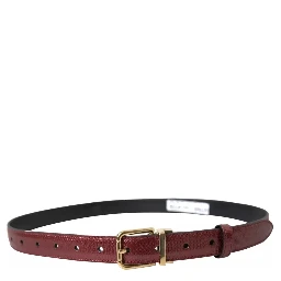 Maroon Leather Gold Metal Buckle Men Belt