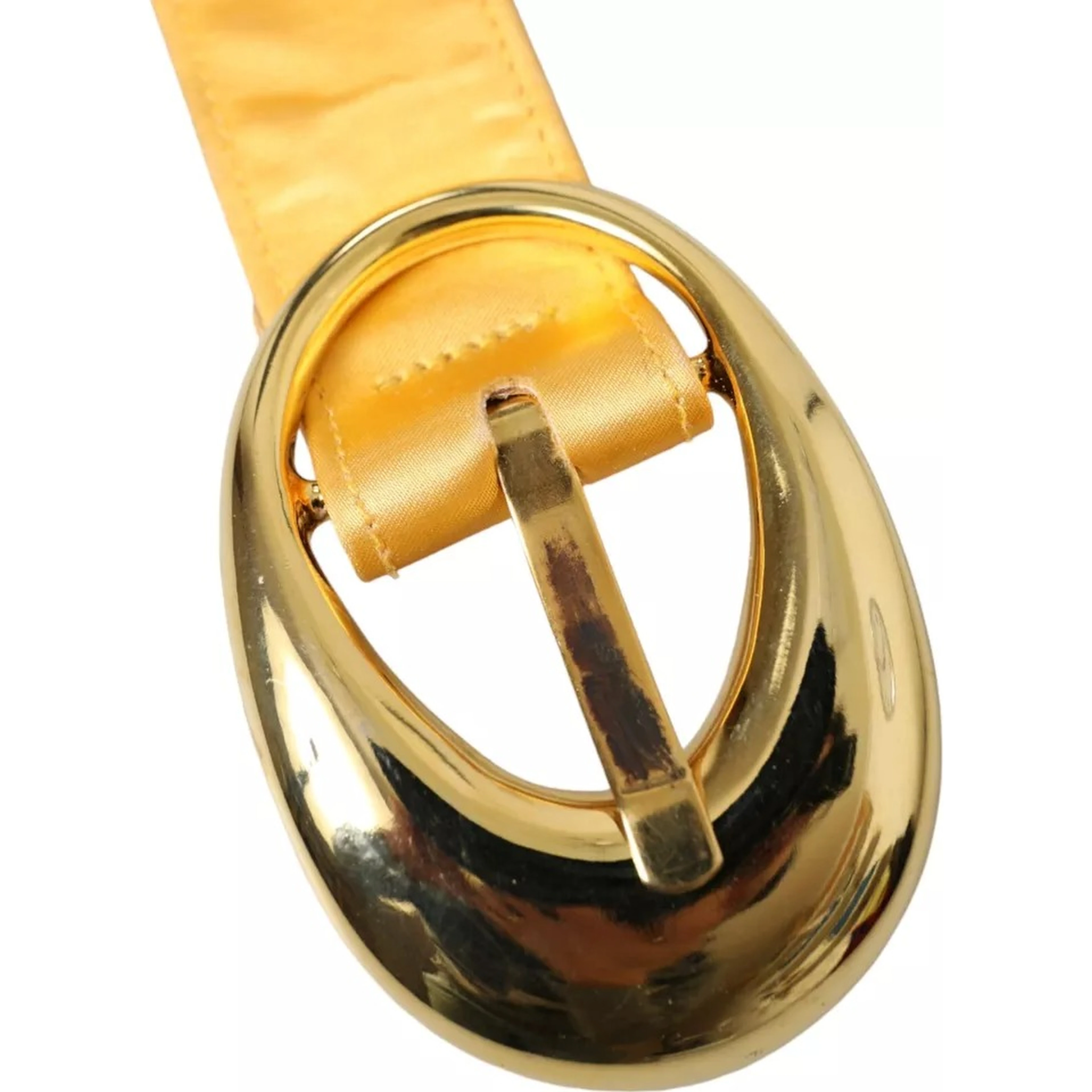 Gold Satin Leather Oval Metal Buckle Belt