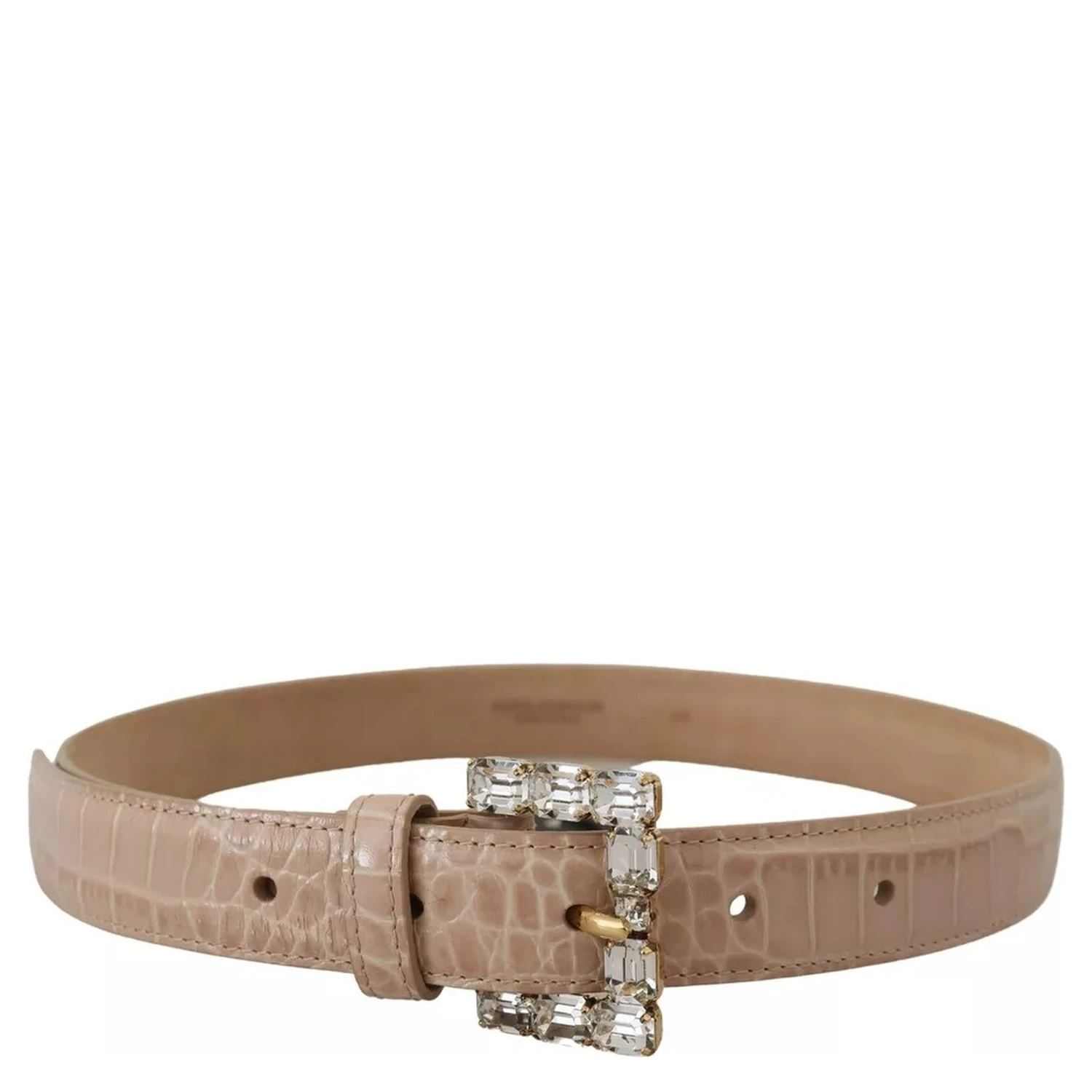 Beige Leather Crystal Buckle Women Belt