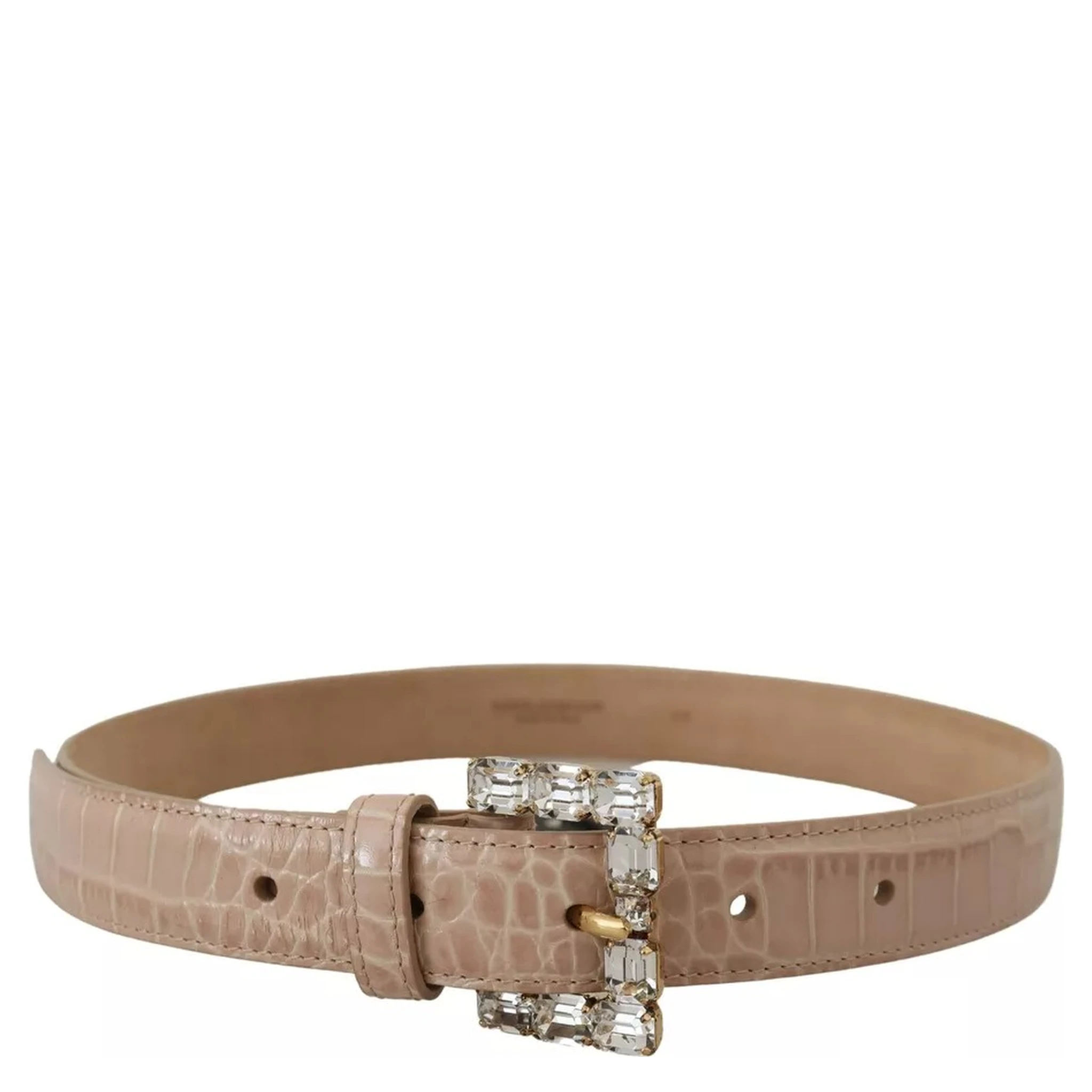Beige Leather Crystal Buckle Women Belt