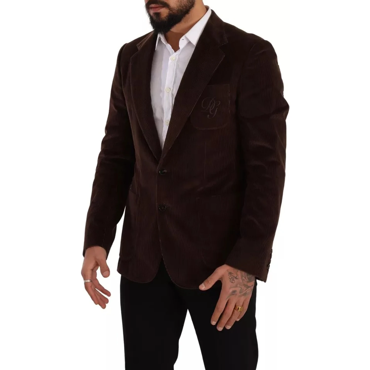 Brown Corduroy Slim Fit Coat DG Logo Blazer