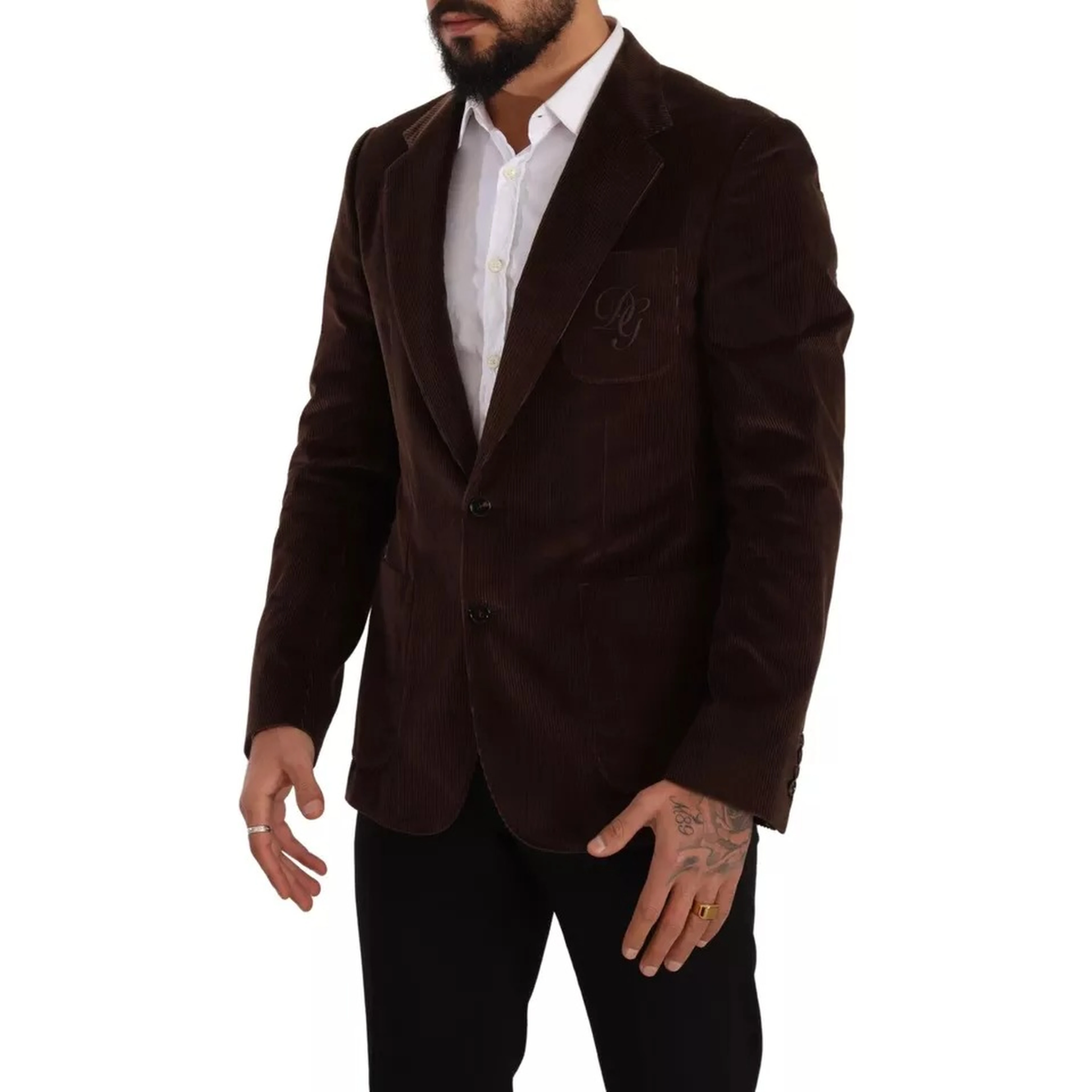 Brown Corduroy Slim Fit Coat DG Logo Blazer