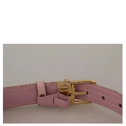 Pink Jaquard Embroidered Gold Tone Metal Buckle Belt