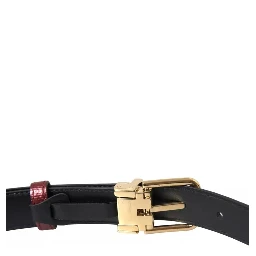 Maroon Leather Gold Metal Buckle Men Belt