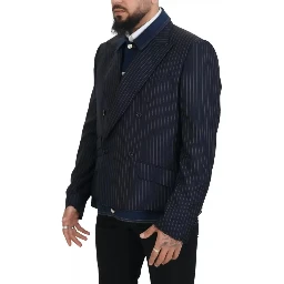 Blue Striped Double Breasted Denim Blazer