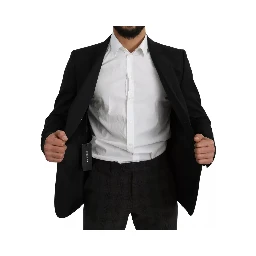 Black Wool Slim Fit Notch Jacket Blazer