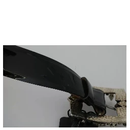 Black Shiny Leather Crystal Logo Buckle Belt