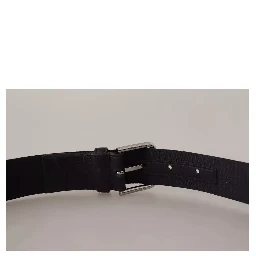 Blue Black Logo Print Silver Buckle Belt