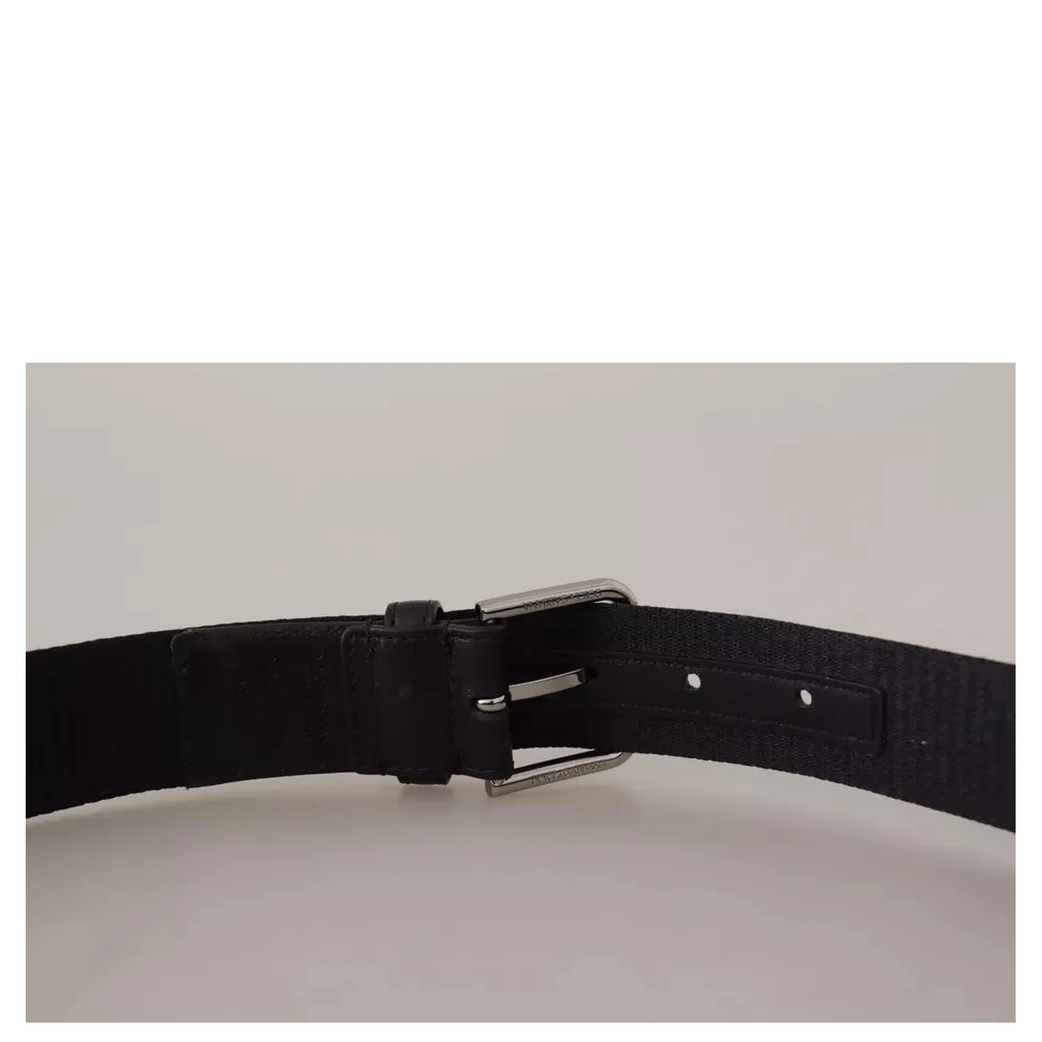 Blue Black Logo Print Silver Buckle Belt
