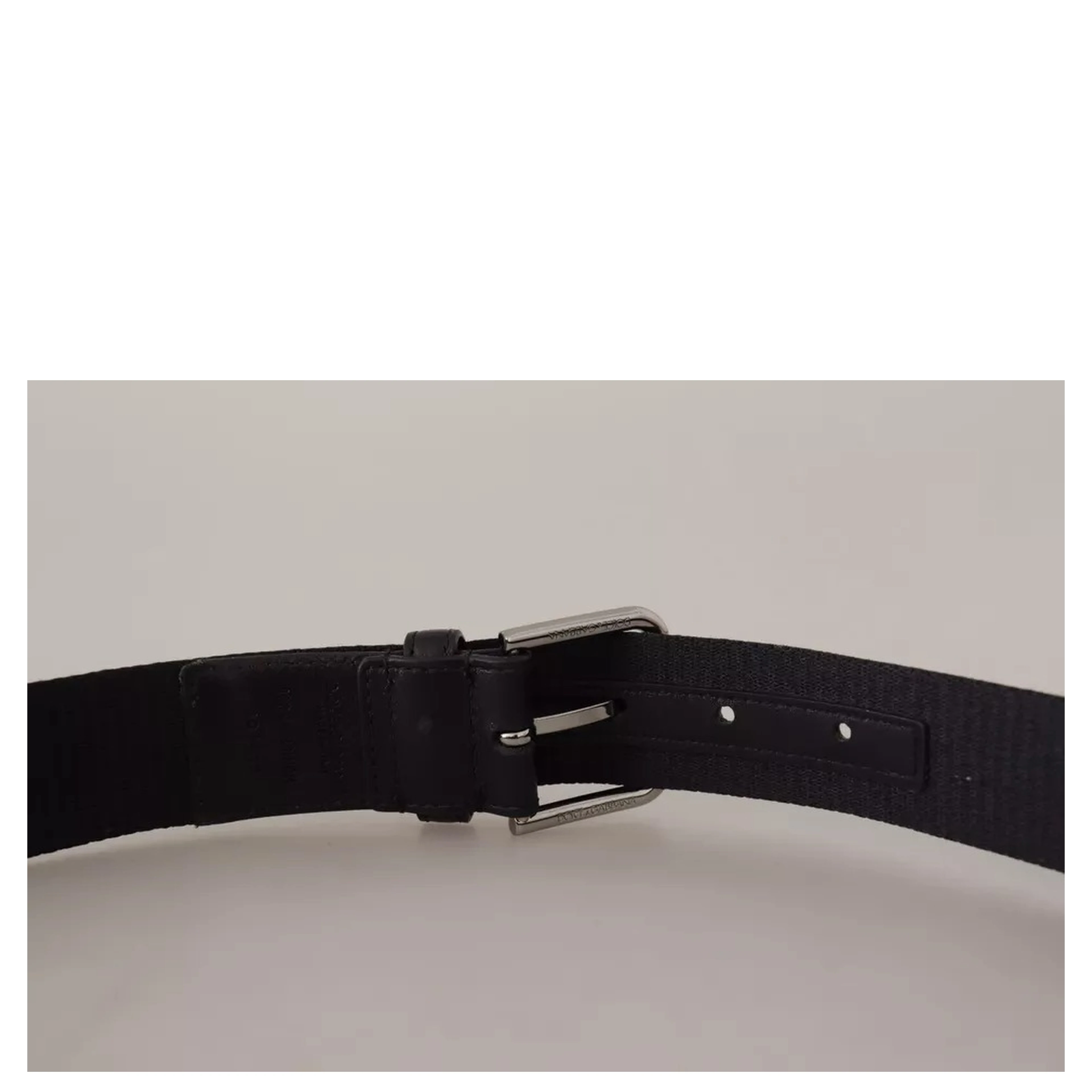 Blue Black Logo Print Silver Buckle Belt