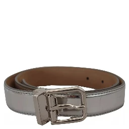 Silver Leather Metal Buckle Belt