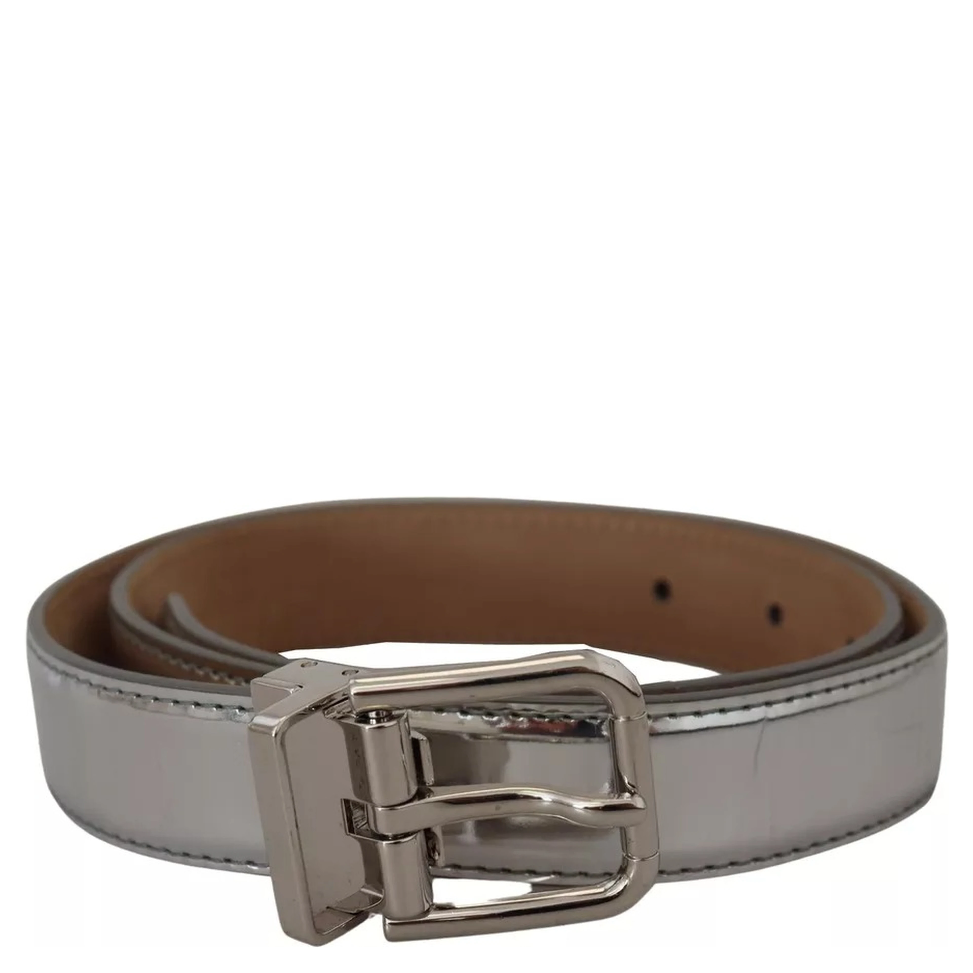 Silver Leather Metal Buckle Belt