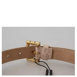 Beige Leather Crystal Buckle Women Belt