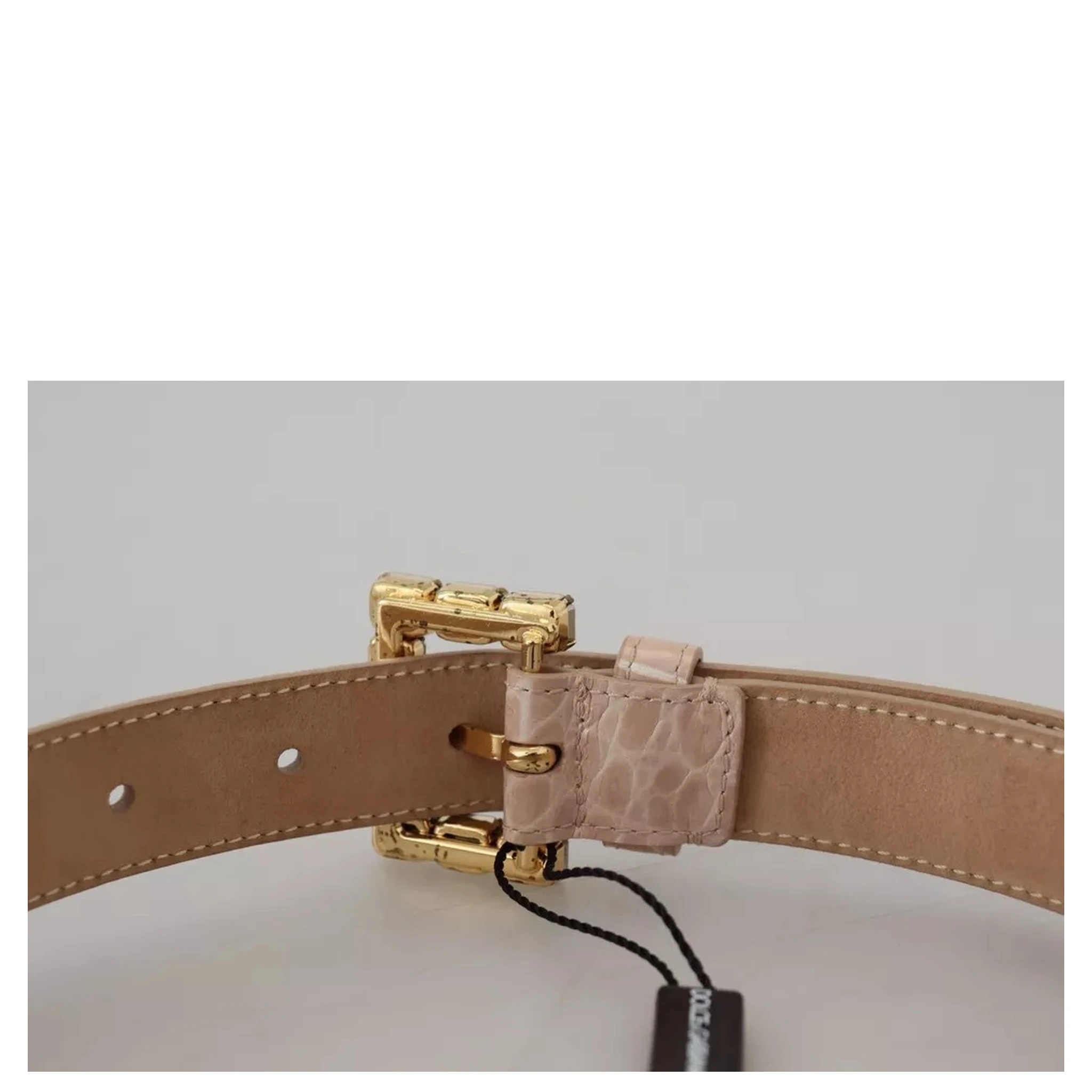 Beige Leather Crystal Buckle Women Belt