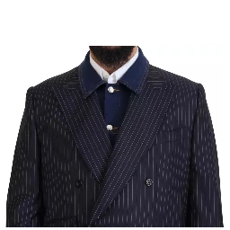 Blue Striped Double Breasted Denim Blazer