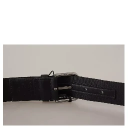 Blue Black Logo Print Silver Buckle Belt