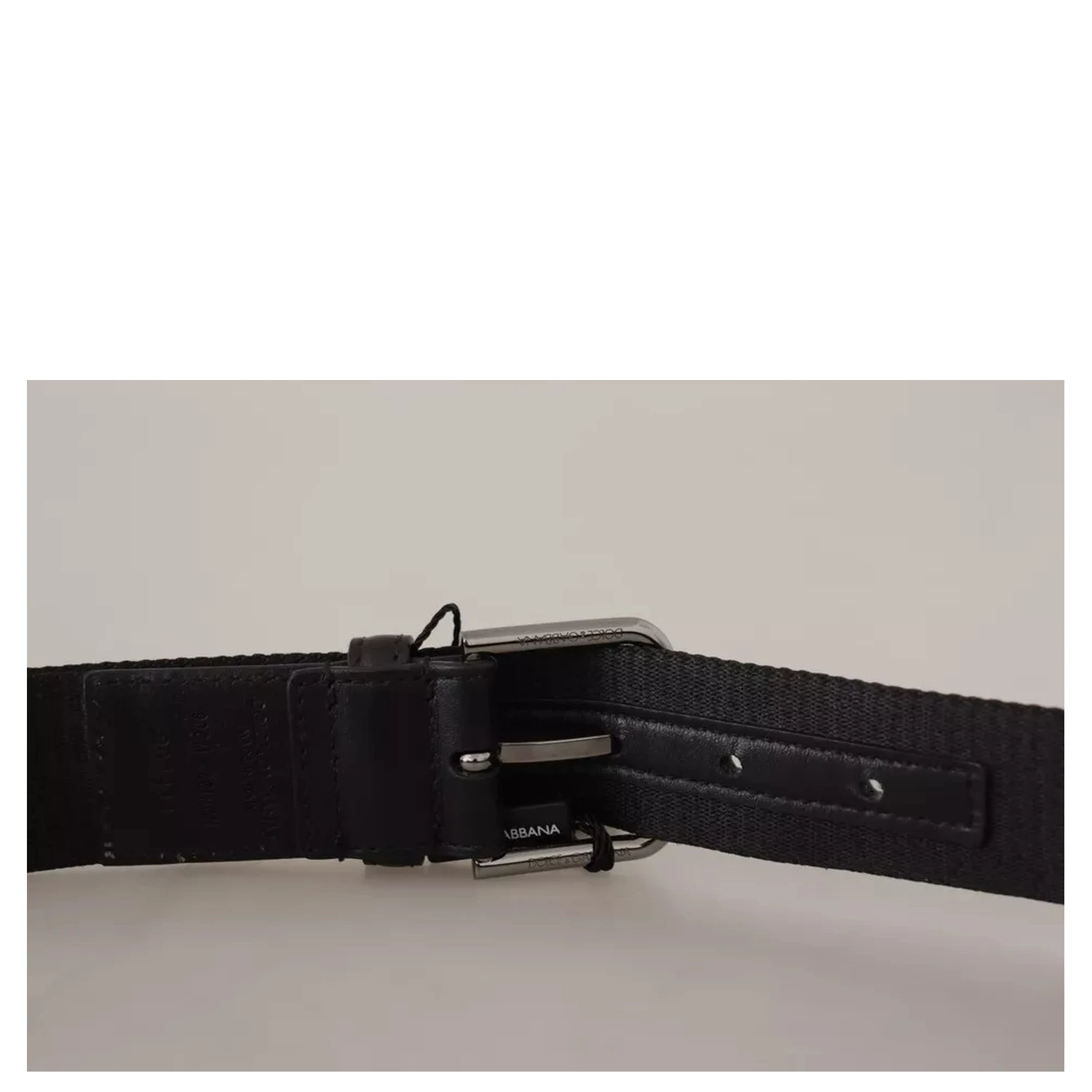 Blue Black Logo Print Silver Buckle Belt