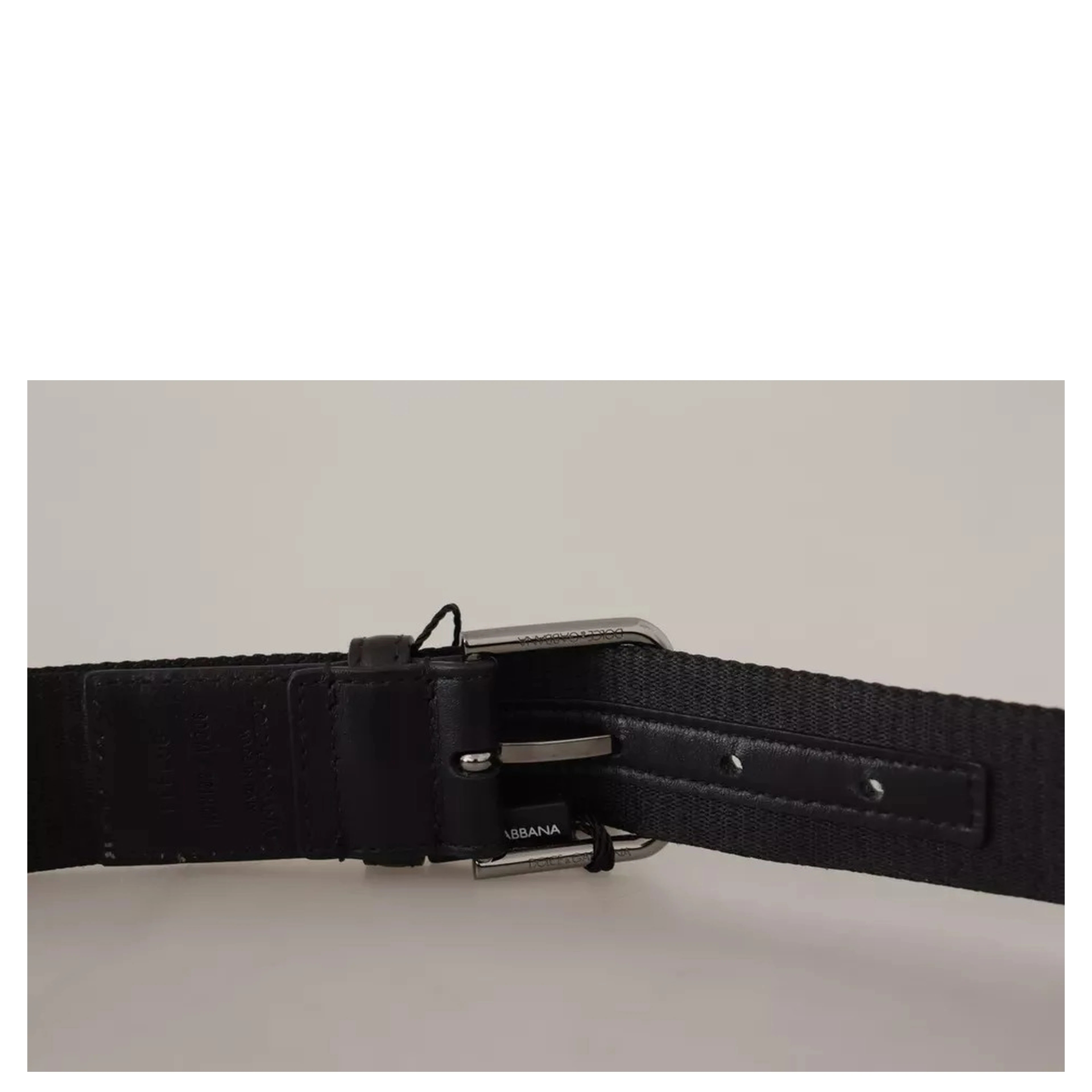 Blue Black Logo Print Silver Buckle Belt