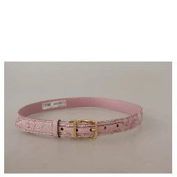 Pink Jaquard Embroidered Gold Tone Metal Buckle Belt