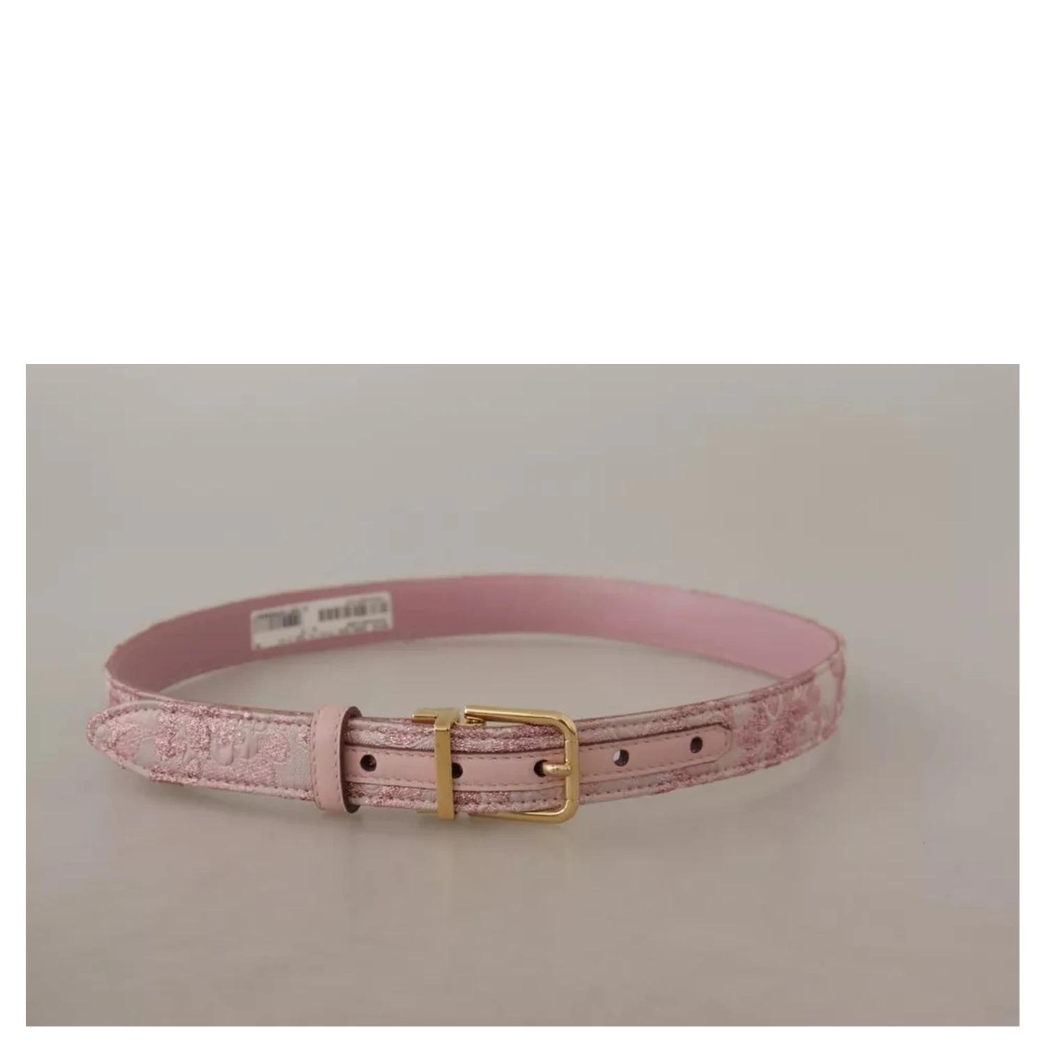 Pink Jaquard Embroidered Gold Tone Metal Buckle Belt