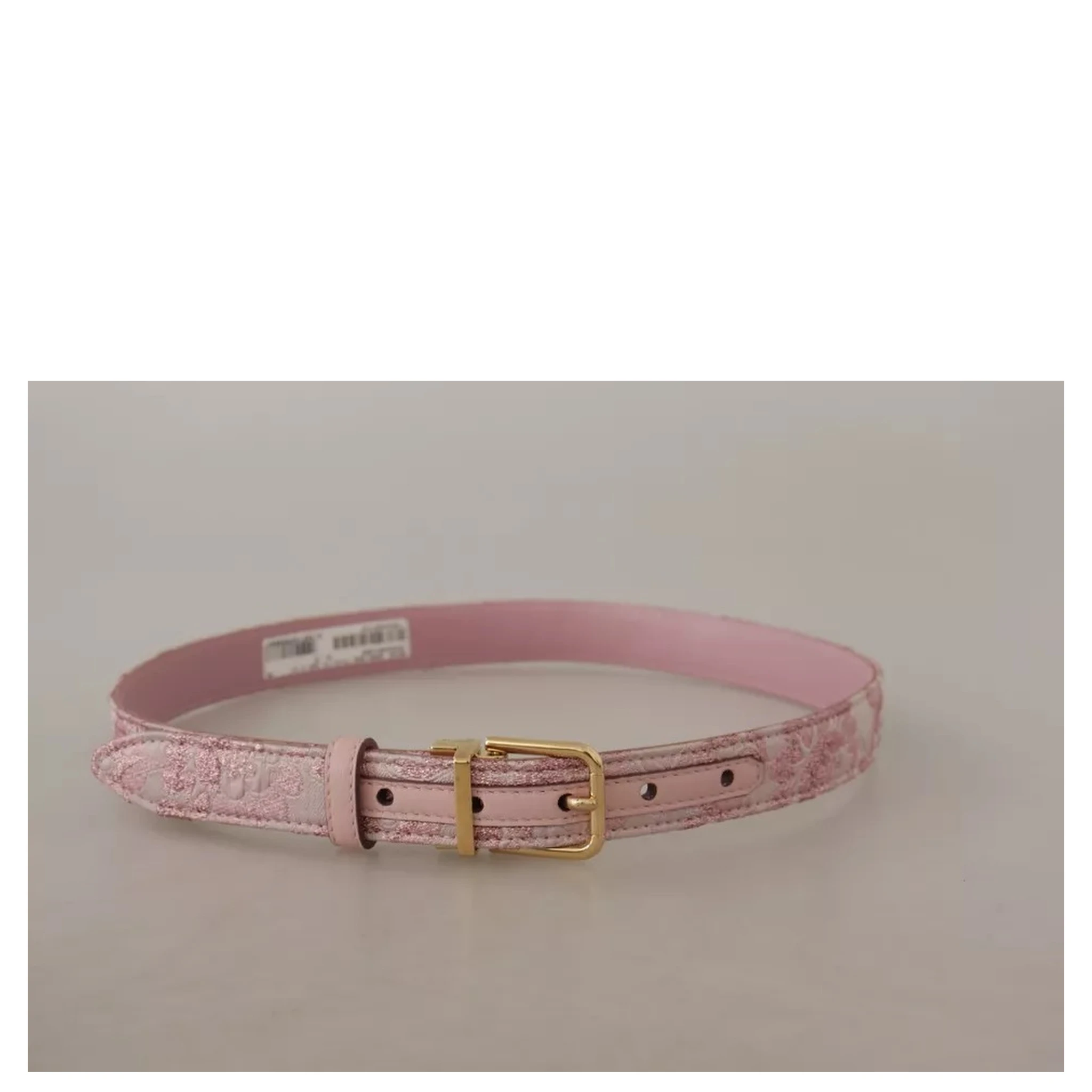 Pink Jaquard Embroidered Gold Tone Metal Buckle Belt