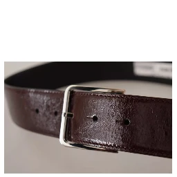Dark Brown Leather Logo Engraved Metal Buckle Belt