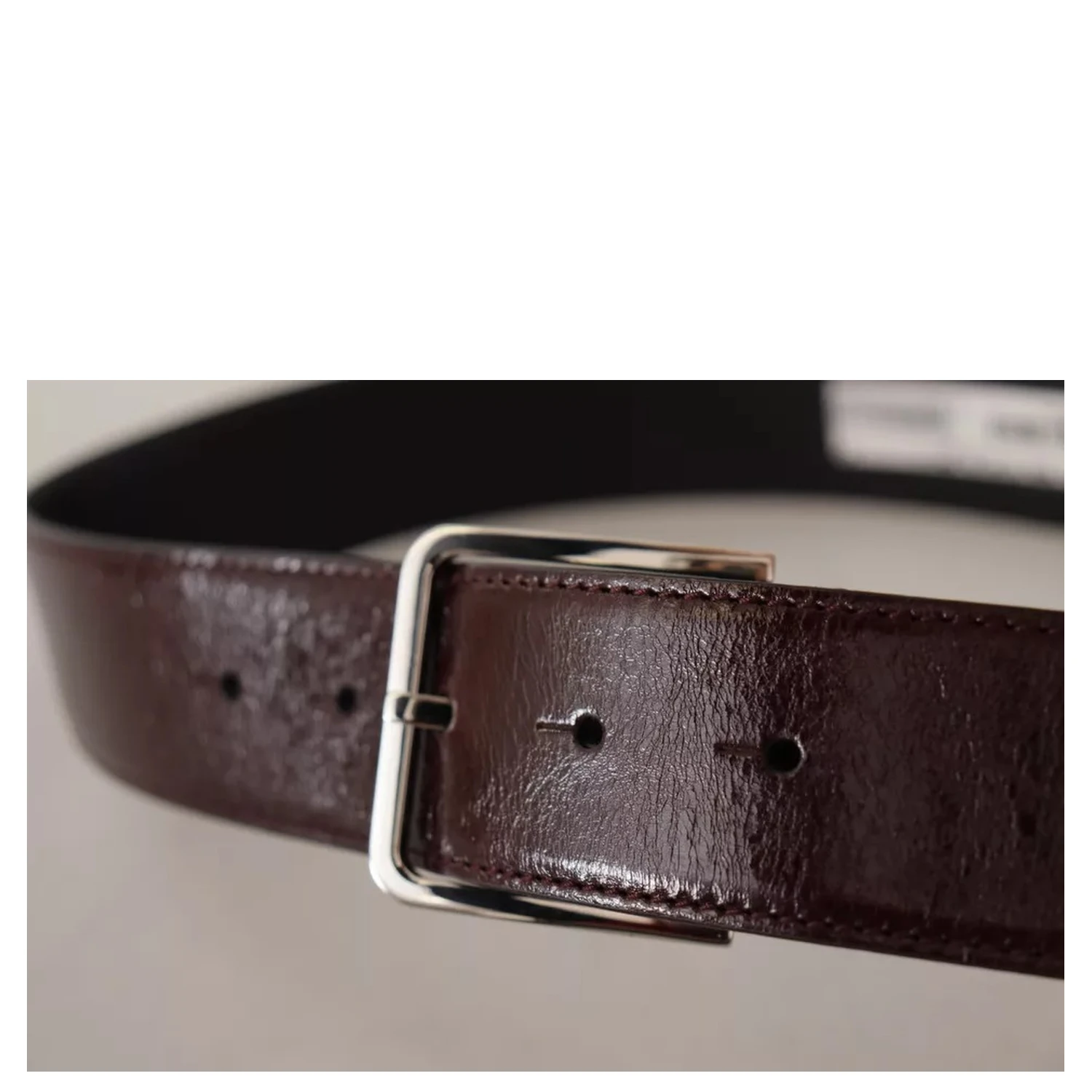 Dark Brown Leather Logo Engraved Metal Buckle Belt